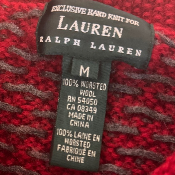 Ralph Lauren Sweater Cardigan 100%Wool Red Exclusive Hand Knit Fair Isle M - Picture 5 of 13